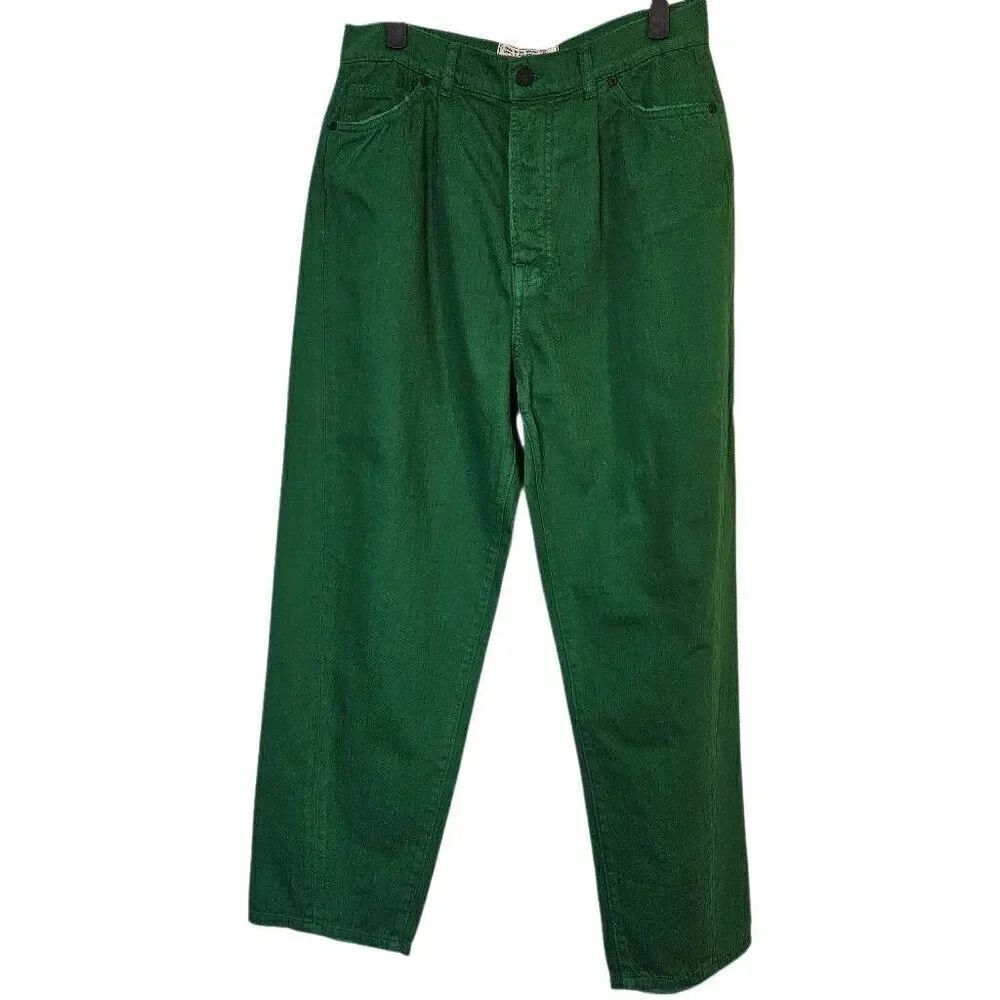 Sandrine Rose womens jeans, green high waisted pleated ankle length Size 30 NWT.